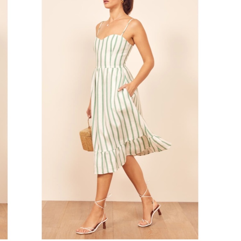 Reformation Eileen Striped Dress White Green 0